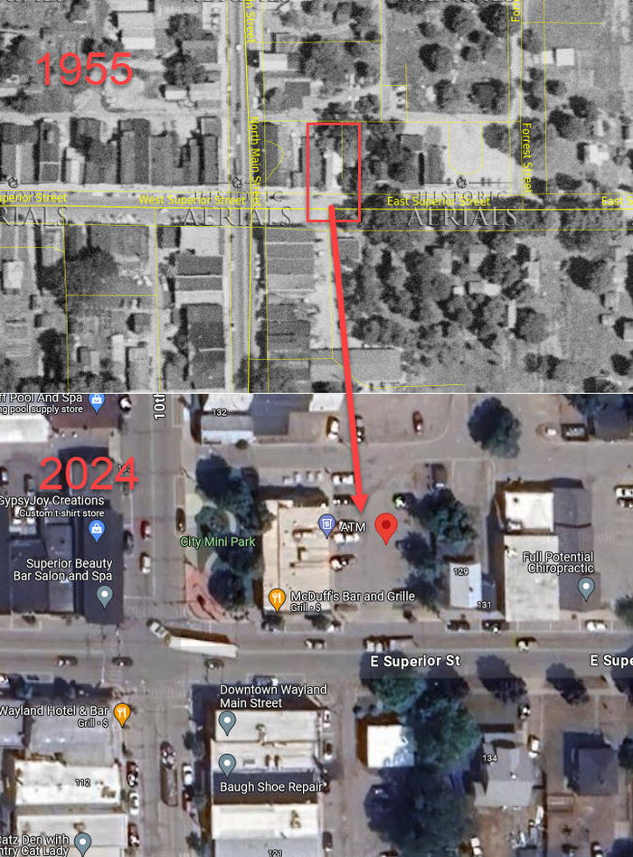 Wayland Theatre (Regent Theatre) - Aerial Comparison (newer photo)